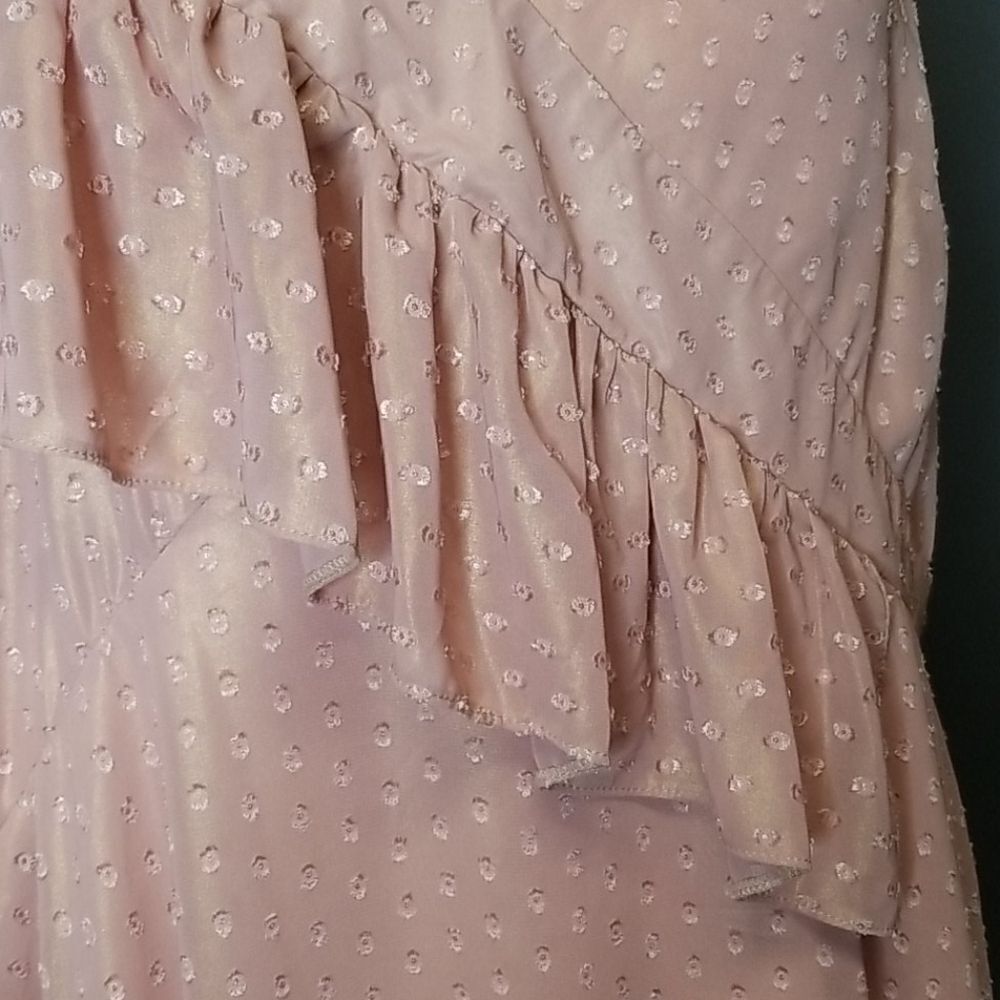 Asos Iridescent Rose Gold Pink Polkadot Dress 14 - Picture 2 of 7